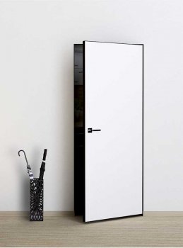 Межкомнатная дверь PROFILO PORTE PХ-0 Invisible кромка AL черная с 4-х сторон белый грунт фото