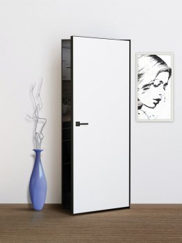 Межкомнатная дверь STABILE PORTE Фьюжн, кромка Ал. черная с 4-х сторон Белый грунт фото