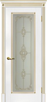 Межкомнатная дверь МАРИАМ Флоренция-1 белый, патина золото фото