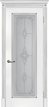 Межкомнатная дверь МАРИАМ Флоренция-1 белый, патина серебро фото