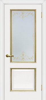 Межкомнатная дверь МАРИАМ Мурано-1 белый, патина золото фото