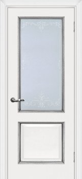 Межкомнатная дверь МАРИАМ Мурано-1 белый, патина серебро фото