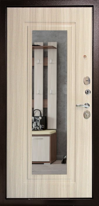 Входная металлическая дверь Континент Гарант-1 3К (Медный антик / Сандал белый) (Зеркало) - Внутренняя панель
