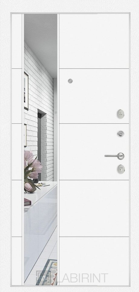 Дверь Лабиринт Платинум с Зеркалом 19 - Белый софт - Внутренняя панель
