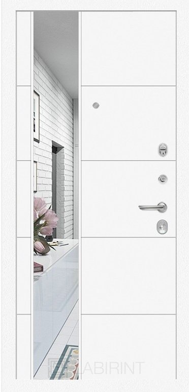 Дверь Лабиринт Лайн WHITE с Зеркалом 19 - Белый софт - Внутренняя панель