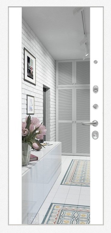 Дверь Лабиринт  Лайн WHITE с широким зеркалом - Белый soft - Внутренняя панель