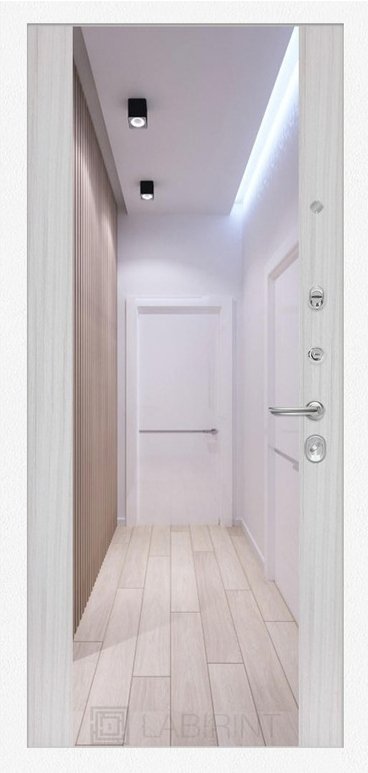 Дверь Лабиринт  Лайн WHITE с широким зеркалом - Сандал белый - Внутренняя панель