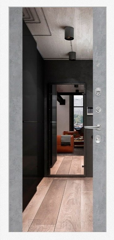 Дверь Лабиринт Лайн WHITE с широким зеркалом - Бетон светлый - Внутренняя панель