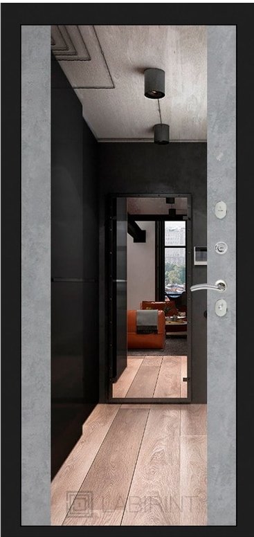 Дверь Лабиринт NEW YORK с Зеркалом Максимум - Бетон светлый - Внутренняя панель