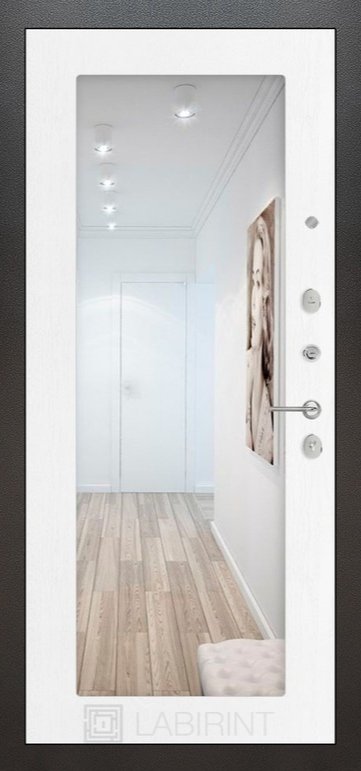 Дверь Лабиринт SILVER с Зеркалом 18 - Белое дерево - Внутренняя панель