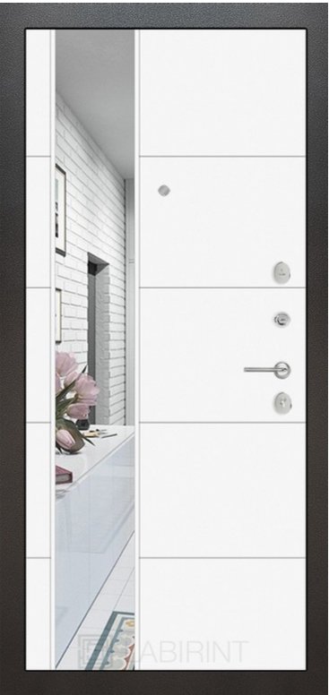 Дверь Лабиринт SILVER с Зеркалом 19 - Белый софт - Внутренняя панель