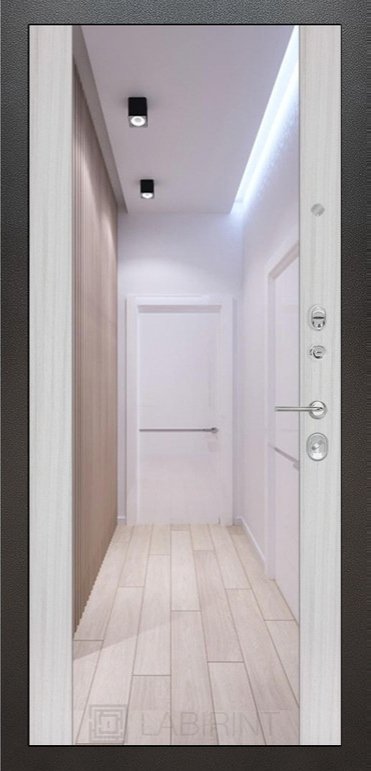Дверь Лабиринт SILVER с Зеркалом Максимум - Сандал белый - Внутренняя панель