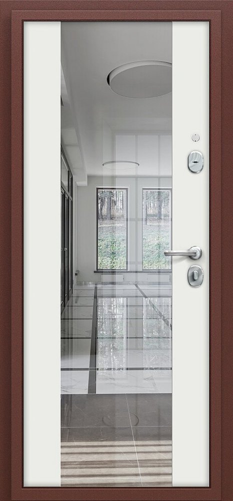 Дверь Браво Тайга-7 Антик Медный/Белый с зеркалом. - Внутренняя панель