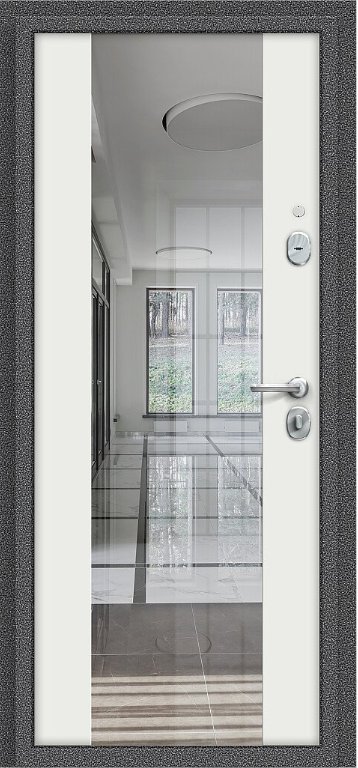 Дверь Браво Тайга-7 Антик Серебряный/Белый Зеркало - Внутренняя панель