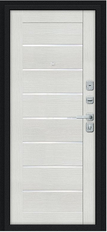 Дверь Браво Техно/BChrome Букле черное/Bianco Melinga - Внутренняя панель