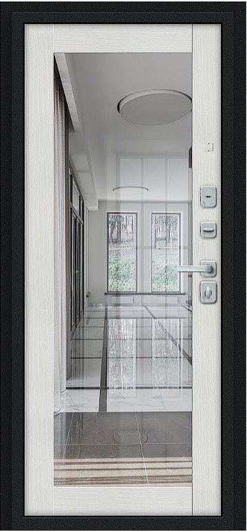 Дверь Браво Флэш МФ/BChrome Букле черное/Bianco Melinga - Внутренняя панель