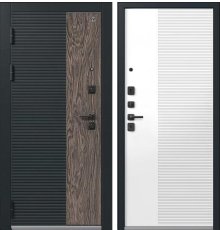 Дверь С-112 Черный Муар+Кварц Черный+Орех Мокко - Белый фото