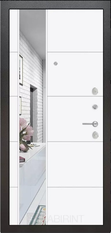 Дверь Лабиринт CARBON, с Зеркалом 19 - Белый софт