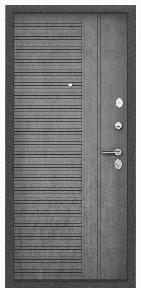 Дверь Цербер 3К(Чёрный муар) Мрамор (Черная Фурнитура)(Сменная панель), 11-Бетон