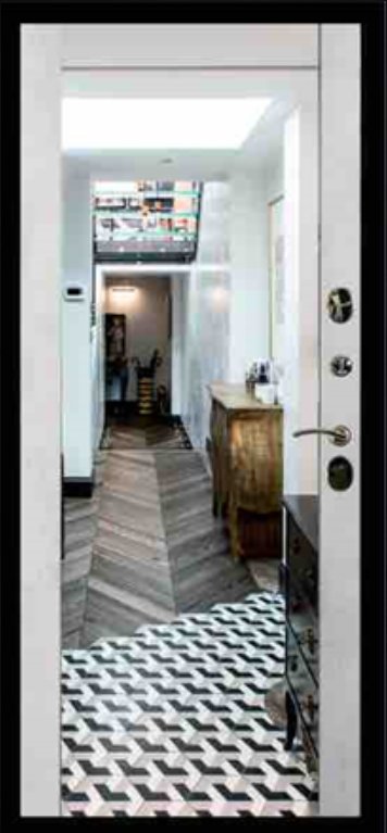 Дверь Арма ГРАНД ВАЙТ, 11 - зеркало в пол бетон светлый 16 мм
