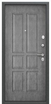 Дверь Цербер 3К(Чёрный муар) Мрамор (Черная Фурнитура)(Сменная панель), 8-Бетон