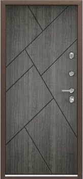 Дверь Цербер 3К(Чёрный муар) Мрамор (Черная Фурнитура)(Сменная панель), 13-Серый